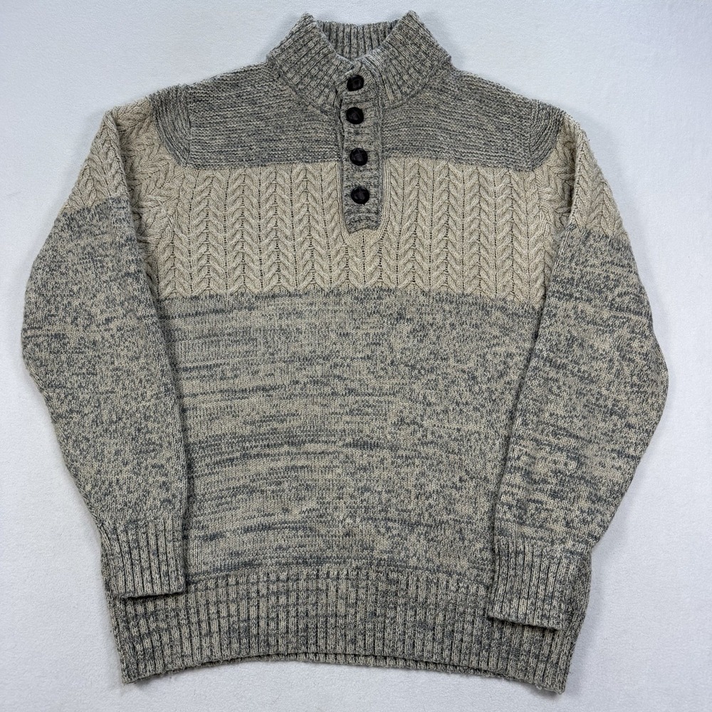 Carbon 2 Cobalt Wool Men's Sweater Chunky Cable Knit Fishermanā Grandpa Large